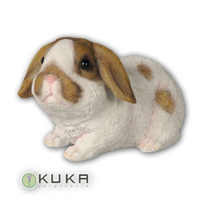 Figura conejo blanco con manchas marrones